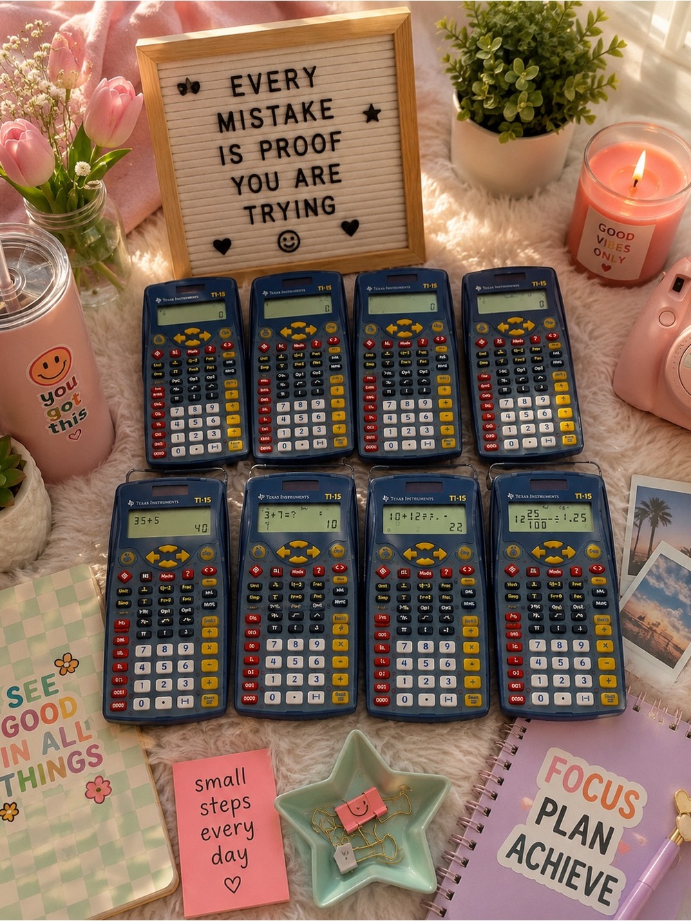 Texas Instruments TI-15 Explorer Calculators Lot of 8 with Hard Cases Tested Wor